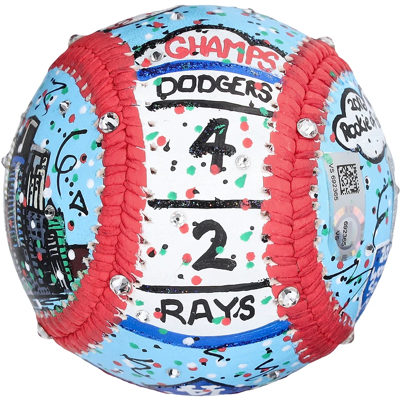 Baseball autographié par Corey Seager des Dodgers de Los Angeles - Peint à la main par l'artiste Charles Fazzino - B700142