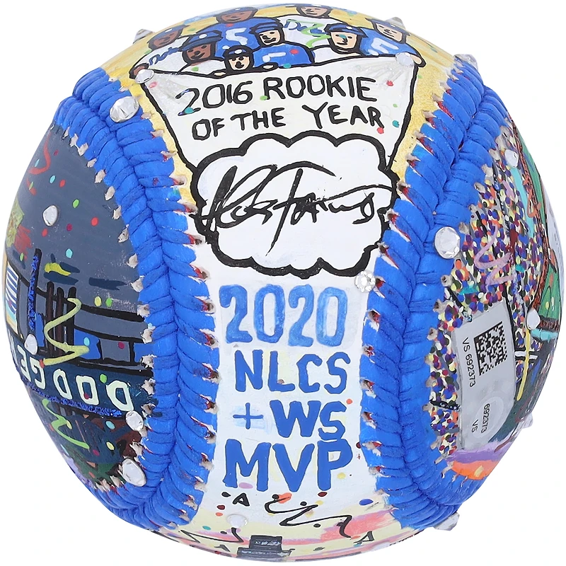 Baseball autographié par Corey Seager des Dodgers de Los Angeles - Peint à la main par l'artiste Charles Fazzino