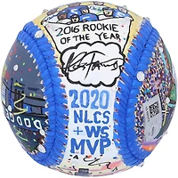 Baseball autographié par Corey Seager des Dodgers de Los Angeles - Peint à la main par l'artiste Charles Fazzino