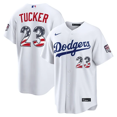 Fourth of July Men's Los Angeles Dodgers Kyle Tucker Nike White USA 250 Stadium Jersey
