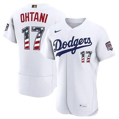 Maillot authentique Nike blanc USA 250 des Dodgers de Los Angeles, Shohei Ohtani, pour la fête nationale américaine du 4 juillet