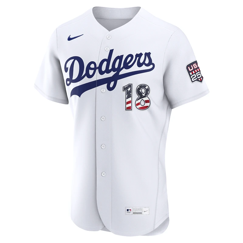 Maillot authentique Nike blanc USA 250 des Dodgers de Los Angeles pour homme, édition spéciale 4 juillet, Yoshinobu Yamamoto