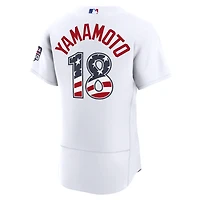 Maillot authentique Nike blanc USA 250 des Dodgers de Los Angeles pour homme, édition spéciale 4 juillet, Yoshinobu Yamamoto