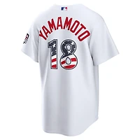 Maillot Nike blanc USA 250 Stadium pour homme des Dodgers de Los Angeles, Yoshinobu Yamamoto, la fête nationale américaine du 4 juillet