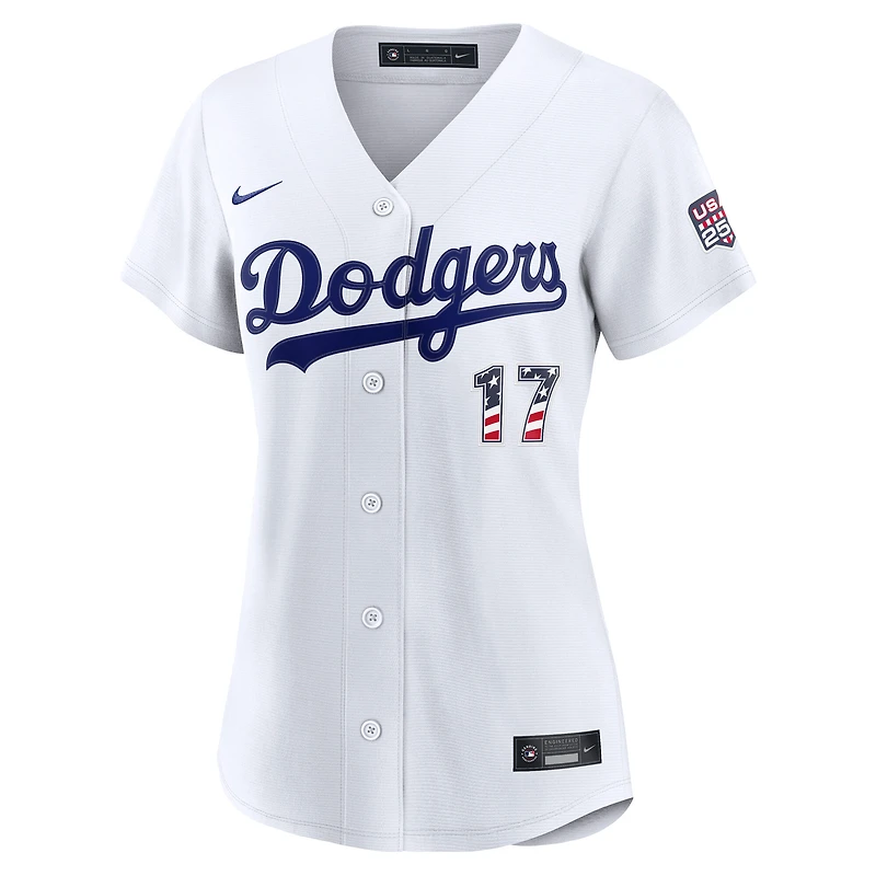 Maillot Nike blanc USA 250 Stadium pour femmes des Dodgers de Los Angeles, Shohei Ohtani, la fête nationale américaine du 4 juillet