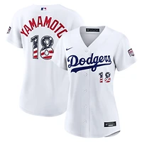 Maillot Nike blanc USA 250 Stadium pour femmes des Dodgers de Los Angeles, édition spéciale 4 juillet, Yoshinobu Yamamoto