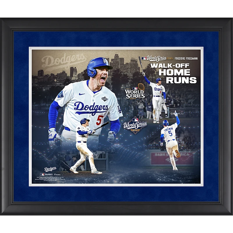 Photographie encadrée non signée de Freddie Freeman, 40,6 x 50,8 cm, des Dodgers de Los Angeles, lors du coup de circuit final des World Series 2024 et 2025.