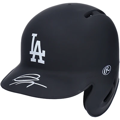 Casque de frappeur miniature noir mat autographié par Gavin Lux des Los Angeles Dodgers