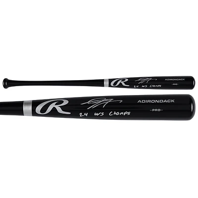 Batte Rawlings Pro noire autographiée par Gavin Lux des Dodgers de Los Angeles avec l'inscription « 24 WS Champs »