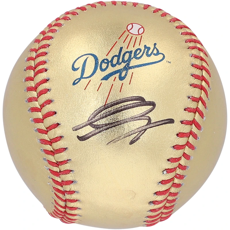 Balle de baseball en cuir doré autographiée par Gavin Lux des Dodgers de Los Angeles