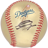 Balle de baseball en cuir doré autographiée par Gavin Lux des Dodgers de Los Angeles