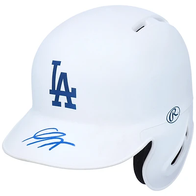 Casque de frappeur miniature blanc mat autographié par Gavin Lux des Los Angeles Dodgers