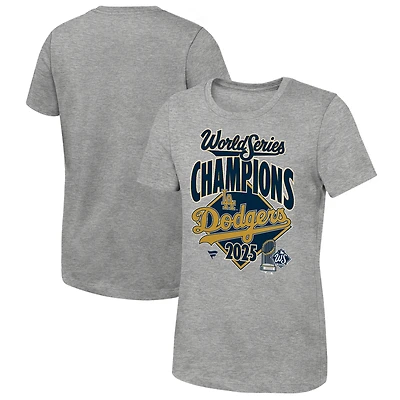 Girls Youth Fanatics  Heather Gray Los Angeles Dodgers 2025 World Series Champions Locker Room Replica V-Neck T-Shirt
