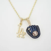 Pendentif micro 18 carats GLD Los Angeles Dodgers et gant de baseball glacé sur chaîne corde de 45 cm