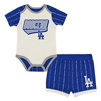 Infant Outerstuff  White/Royal Los Angeles Dodgers Lead Run Diaper Cover Bodysuit & Shorts Set