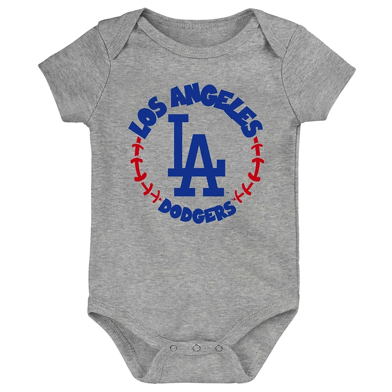 Lot de 3 bodys bébé Royal/Blanc/Gris chiné Los Angeles Dodgers Biggest Little Fan