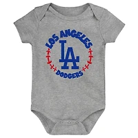 Lot de 3 bodys bébé Royal/Blanc/Gris chiné Los Angeles Dodgers Biggest Little Fan