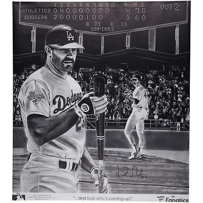 Toile étirée autographiée par Kirk Gibson des Dodgers de Los Angeles, 35" x 40", Série mondiale 1988 - Art de Dave Hobrecht - Édition limitée à 23 exemplaires