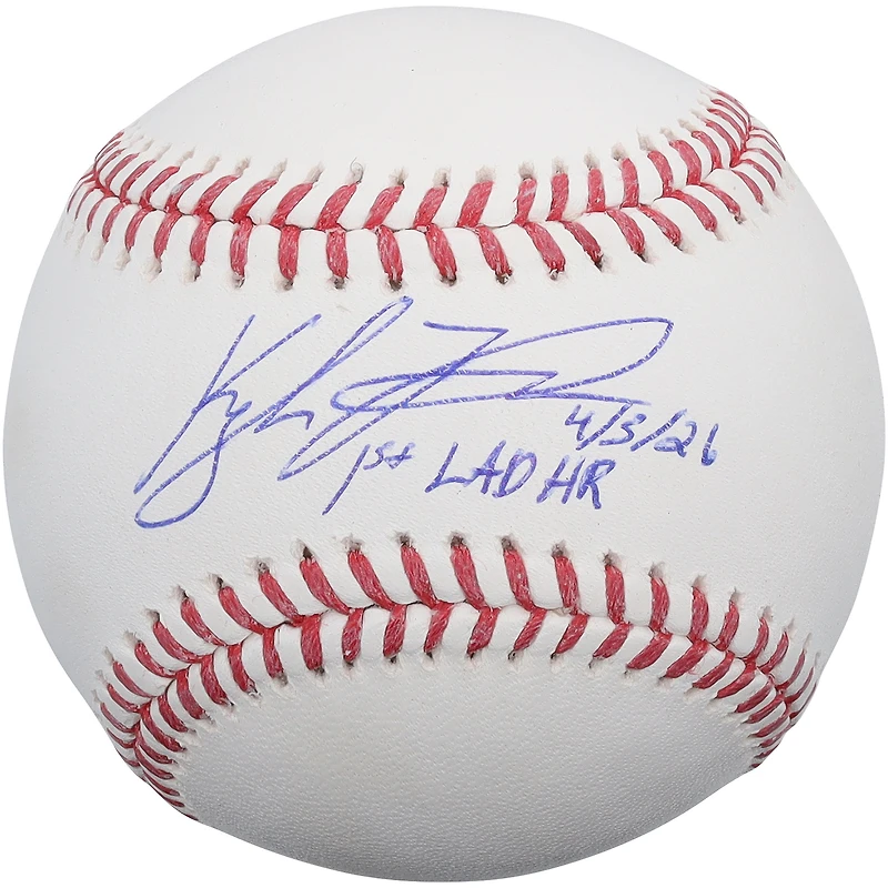 Balle de baseball autographiée par Kyle Tucker des Dodgers de Los Angeles avec inscription « 1er circuit des Dodgers, 3 avril 1926