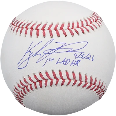 Balle de baseball autographiée par Kyle Tucker des Dodgers de Los Angeles avec inscription « 1er circuit des Dodgers, 3 avril 1926