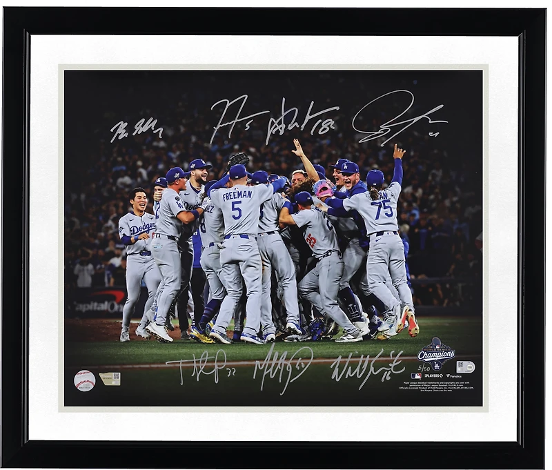 Los Angeles Dodgers 2025 World Series Champions Autographed 16" x 20" Celebration Photograph with 7 Signatures