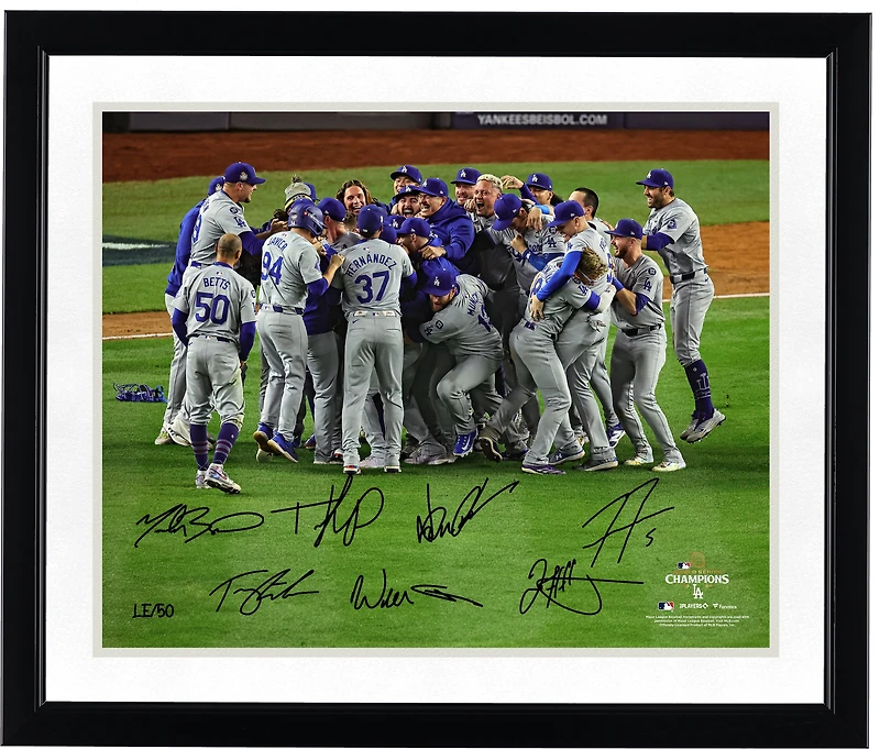 Los Angeles Dodgers Autographed 2024 World Series Champions 16" x 20" Celebration Photograph with At Least 7 Signatures - Limited Edition of 50