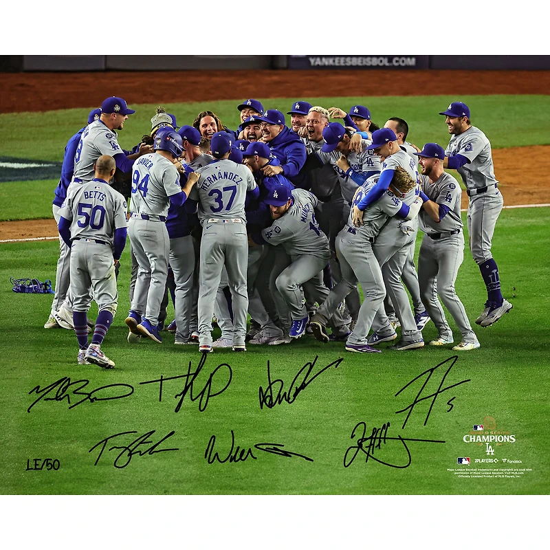 Los Angeles Dodgers Autographed 2024 World Series Champions 16" x 20" Celebration Photograph with At Least 7 Signatures - Limited Edition of 50