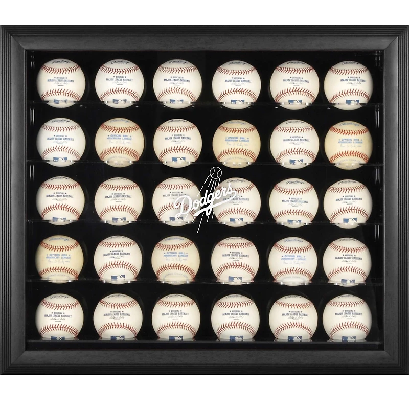 Vitrine de présentation encadrée noire pour 30 boules avec logo des Dodgers de Los Angeles