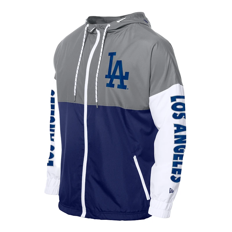 Coupe-vent à capuche entièrement zippé New Era bleu royal/gris des Los Angeles Dodgers pour homme