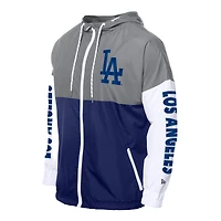 Coupe-vent à capuche entièrement zippé New Era bleu royal/gris des Los Angeles Dodgers pour homme