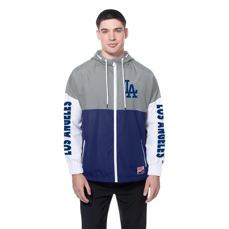 Coupe-vent à capuche entièrement zippé New Era bleu royal/gris des Los Angeles Dodgers pour homme