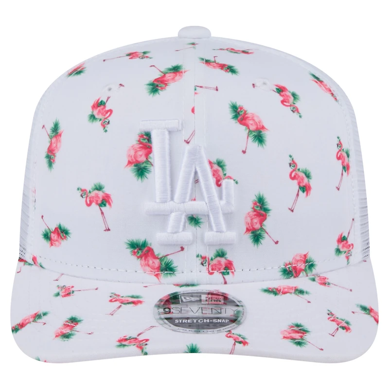 Men's New Era White Los Angeles Dodgers Flamingo Mesh Back 9SEVENTY Stretch-Snap Hat