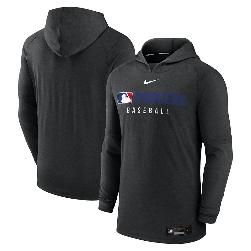 Sweat à capuche Nike noir chiné pour homme Los Angeles Dodgers Authentic Collection Tri-Blend Dri-FIT