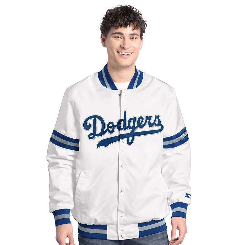 Men's Starter  White Los Angeles Dodgers Cooperstown Scout Full-Snap Varsity Jacket