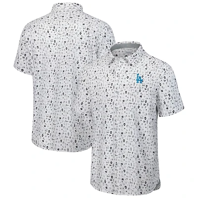 Men's Tommy Bahama  Gray Los Angeles Dodgers Nova Wave Riptide Rally Camp Button-Up Short Sleeve Shirt