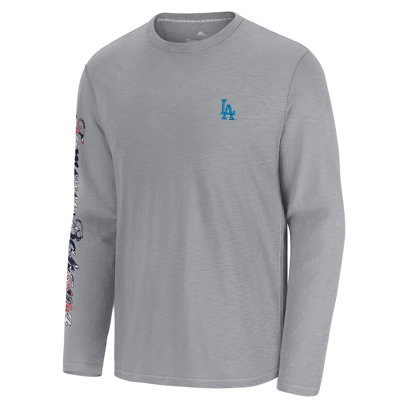 Men's Tommy Bahama Gray Los Angeles Dodgers Tropic Curveball Lux Long Sleeve T-Shirt