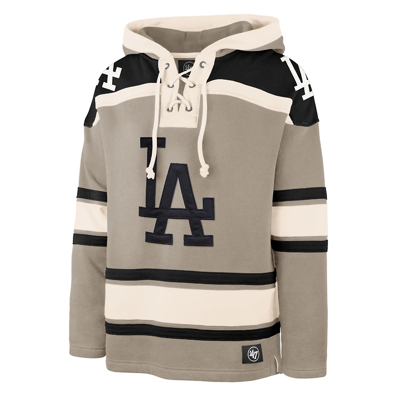 Men's '47 Khaki Los Angeles Dodgers Superior Lacer Pullover Hoodie
