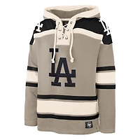 Men's '47 Khaki Los Angeles Dodgers Superior Lacer Pullover Hoodie