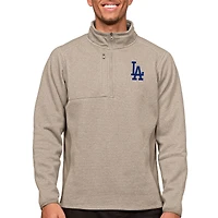 Men's Antigua Oatmeal Los Angeles Dodgers Course Quarter-Zip Pullover Top