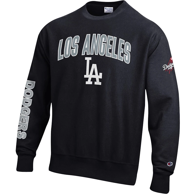 Men's Champion  Black Los Angeles Dodgers Reverse Weave Chenille Sweatshirt