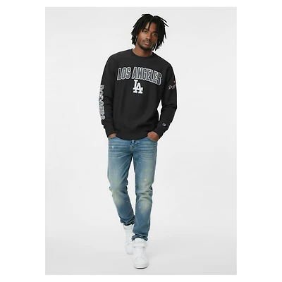 Sweat-shirt Champion noir pour homme en chenille tissée inversée Los Angeles Dodgers