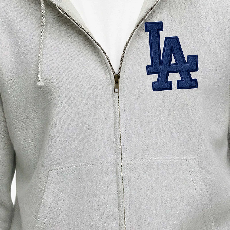 Men's Champion  Gray Los Angeles Dodgers Reverse Weave Chenille Full-Zip Hoodie
