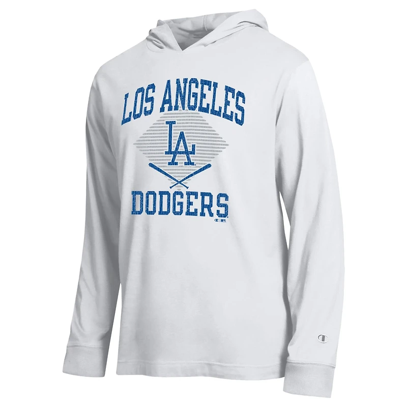 Men's Champion  White Los Angeles Dodgers Cooperstown Hooded Long-Sleeve T-Shirt
