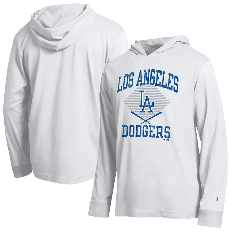 Men's Champion White Los Angeles Dodgers Cooperstown Hooded Long-Sleeve T-Shirt