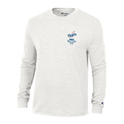 Men's Champion White Los Angeles Dodgers Cooperstown Winning Tradition Tri-Blend Long Sleeve T-Shirt