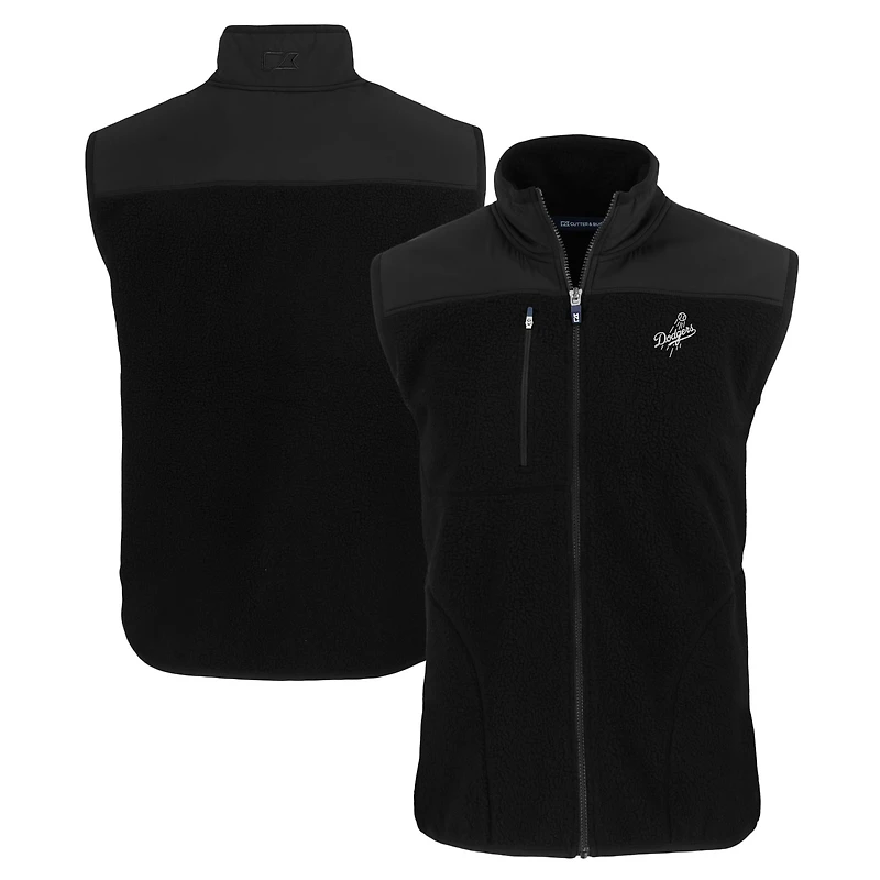 Gilet zippé en polaire Sherpa écologique Cascade pour homme, couleur noire, de coupe Cutter & Buck, des Los Angeles Dodgers, grande taille