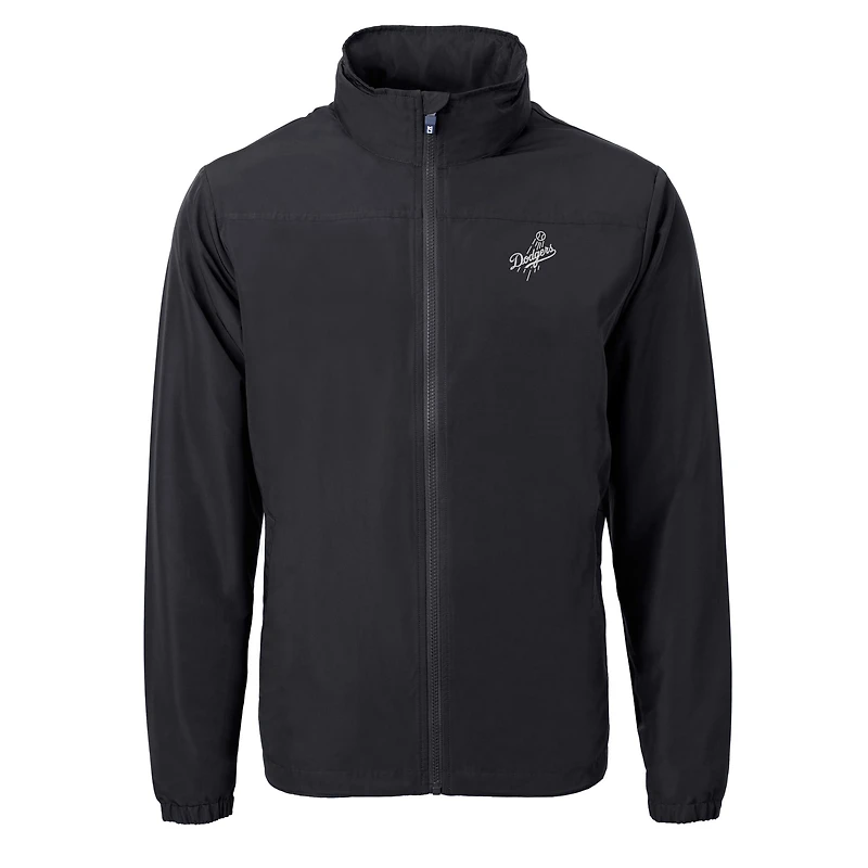Veste zippée intégrale en tricot recyclé Cutter & Buck pour homme, couleur noire, Los Angeles Dodgers, taille grande et