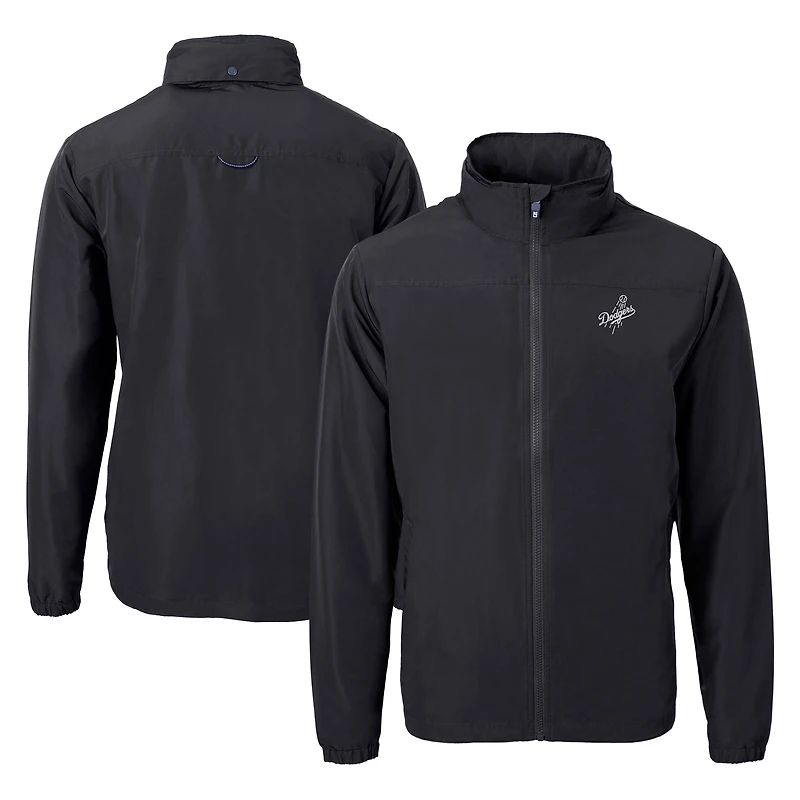 Veste zippée intégrale en tricot recyclé Cutter & Buck pour homme, couleur noire, Los Angeles Dodgers, taille grande et