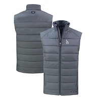 Gilet zippé intégral Cutter & Buck gris Los Angeles Dodgers Evoke Hybrid Eco Softshell recyclé pour homme