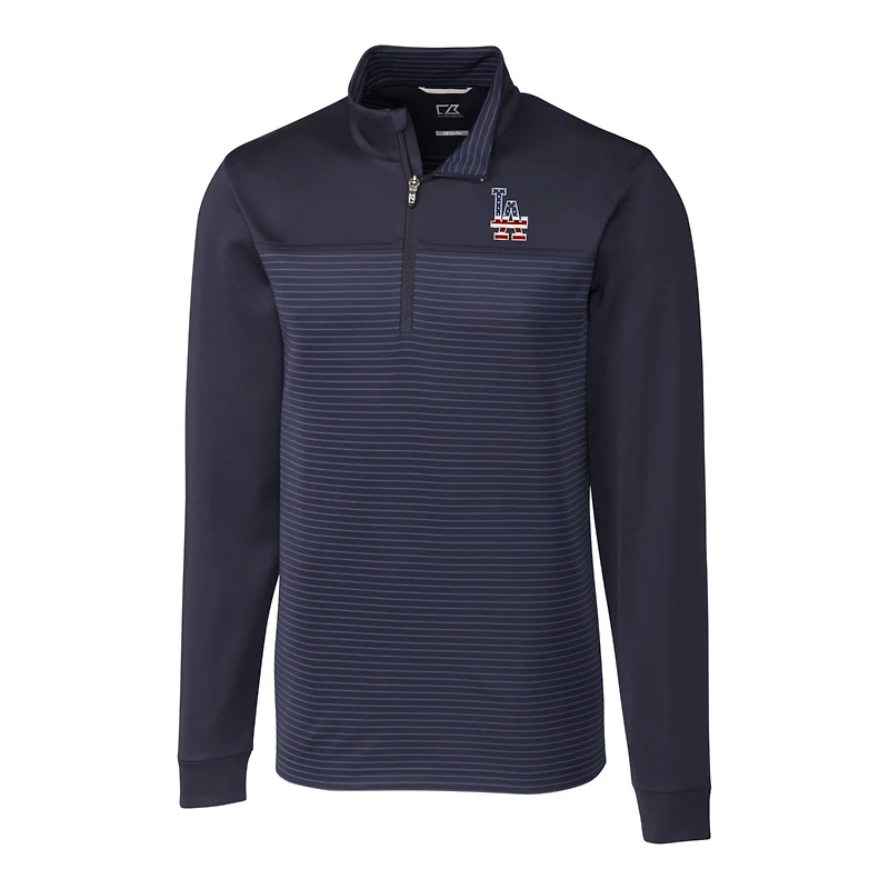 Veste à enfiler demi-zippée rayures Traverse pour homme, bleu marine, motif Stars & Stripes des Los Angeles Dodgers, coupe Cutter Buck, grande et taille